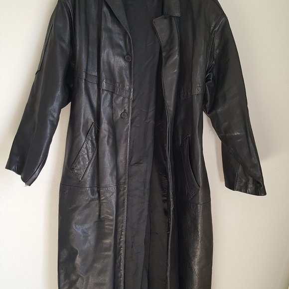 VINTAGE Men's LEATHER DUSTER TRENCH COAT Sz 2XL 54" Long Lined - Picture 2 of 7
